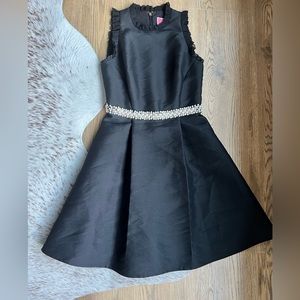 Kate Spade Mikado Fit N Flare Dress  Black Faux Pearl Sparkly Crystal FLAWED